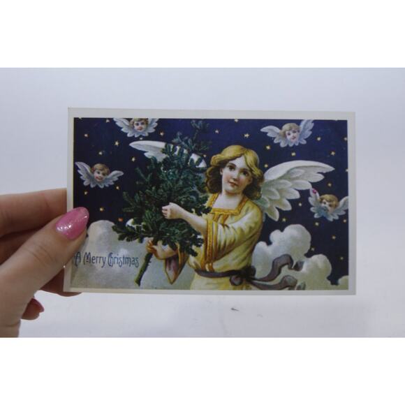 Christmas, Angel Carrying the Christmas Tree, Rare Postcard, Unused, Color - Picture 1 of 2